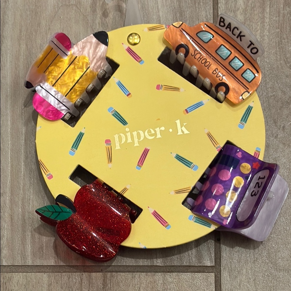 NWT Piper K Colorful School-Themed Hair Claw Clips Set of 4